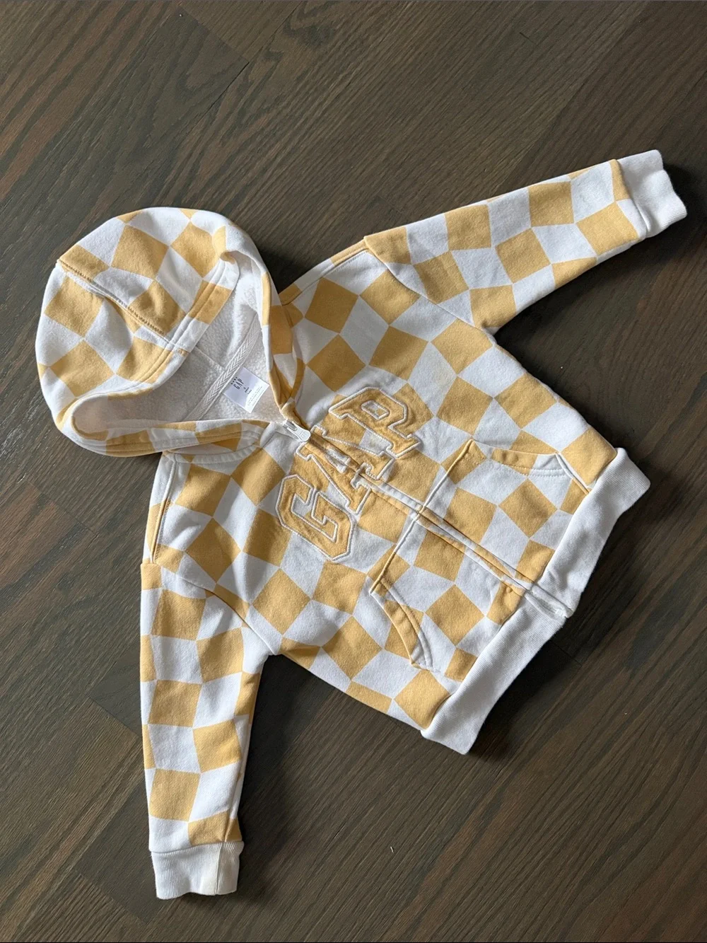 Baby Gap 3T Checkerboard Zip Hoodie Yellow White Logo